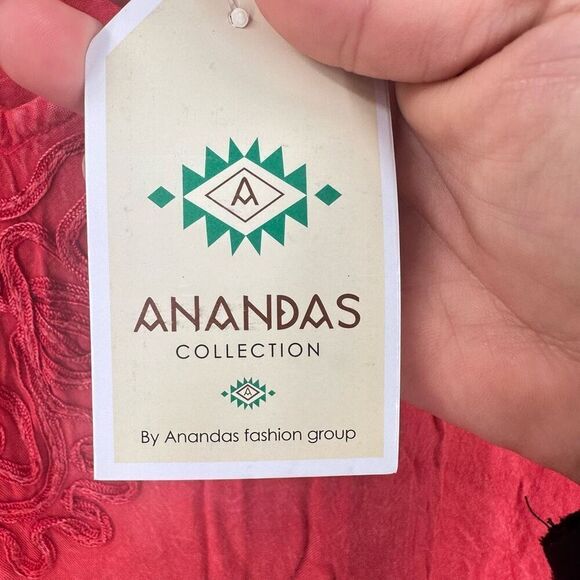 NWT Anandas Collection Women's‎ Fringed Tassel Sleeveless Tank Dress Red Medium - Picture 3 of 12